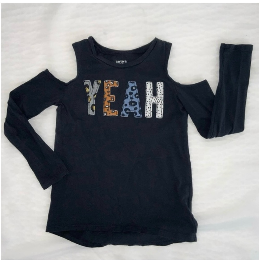 Girl’s Carter's Black Long Sleeve Tee with Cold Shoulder and Bold Graphic Size 6